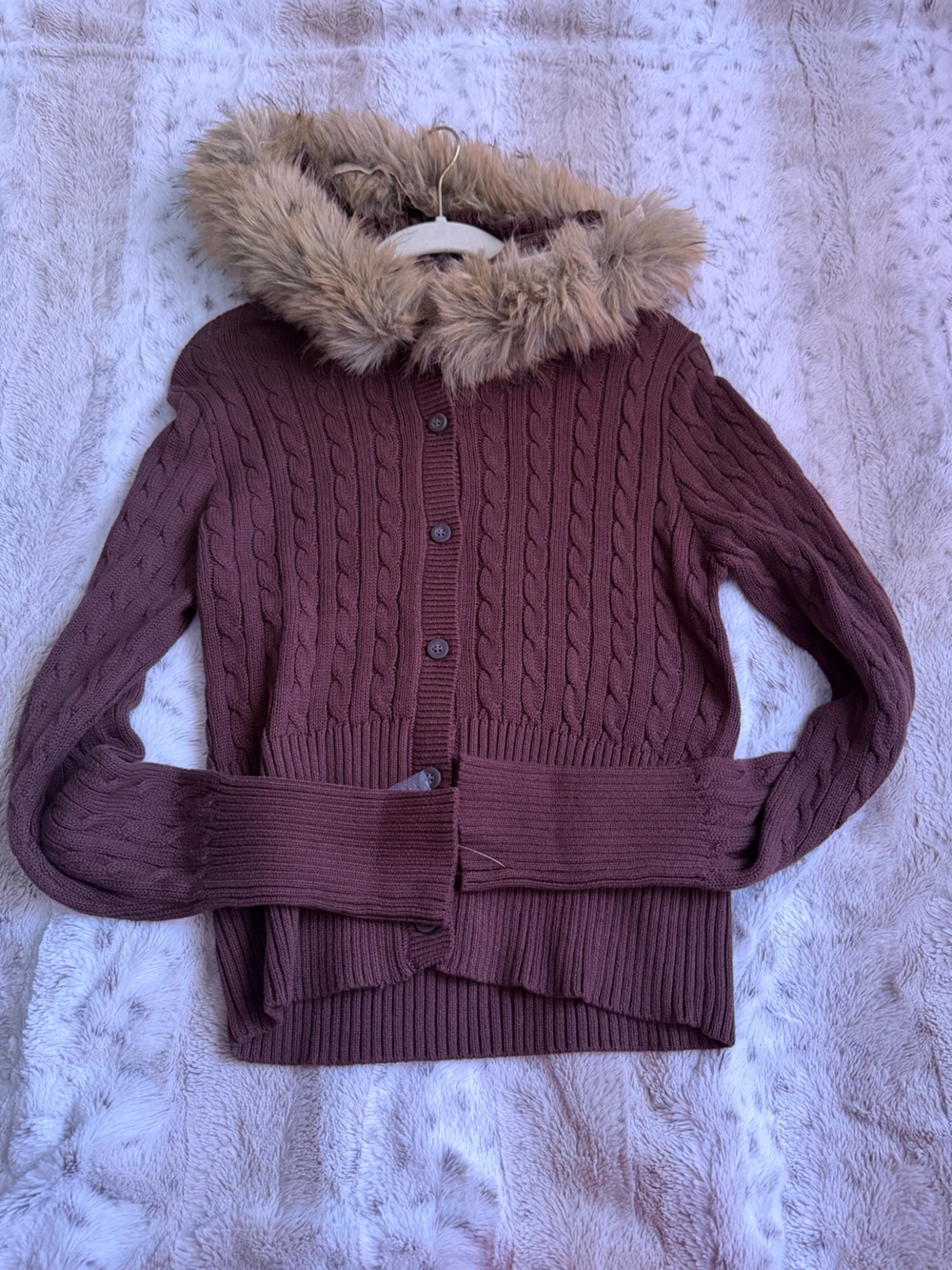 Cable Knit Button-Front Women's Sweater Cardigan in brown
